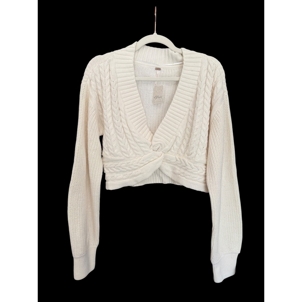 Free People Ivory Cable Knit Lounge Set XL Sweater + Ribbed Wide Leg Pants NWT - Picture 4 of 6